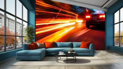 Fast driving drunk driver in modern car endangering traffic on road blurred vision background. Wall mural