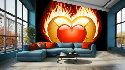 Jewelry in the shape of heart in fire Wall mural