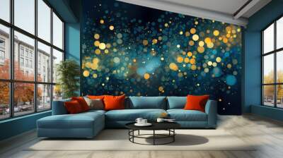 gold and blue dots on the dark background, in the style of bright and colorful abstracts Wall mural