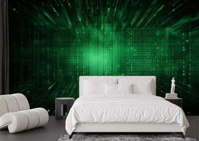 Green digital binary data on computer screen background. Matrix style Wall mural