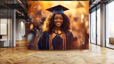 Happy African American black young woman graduating, student celebration Wall mural