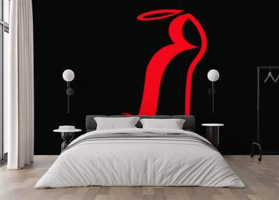 High heel peep toe shoe symbol on black backdrop. Design element Wall mural