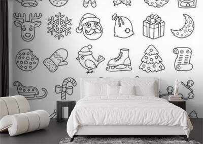 Holiday Christmas Kit With A Collection Of Outline Icons And Ilustrations For Creating Themes, Greeting Cards Wall mural