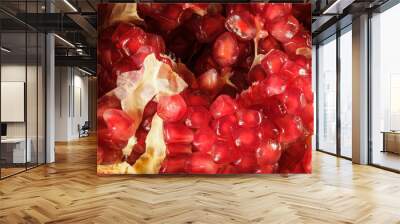 broken pomegranate with red ripe juicy kernels close-up Wall mural