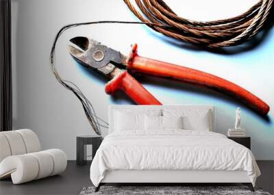 Pliers with wire lying on the table Wall mural