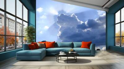 The rays of the sun in the sky shining from behind the clouds 2 Wall mural