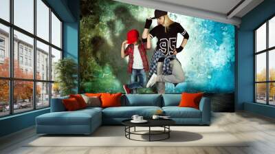 Mother and son dance hip-hop.Urban lifestyle. Hip-hop generation. Wall mural