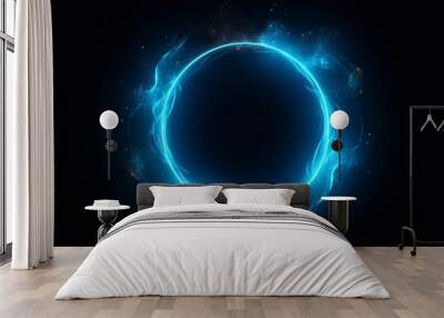 Neon blue color geometric circle on dark background Wall mural