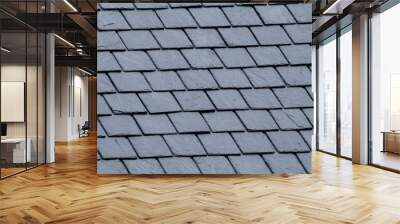 New slate roof, slate texture, perfect shape. Slating roof. Grey colors. Wall mural