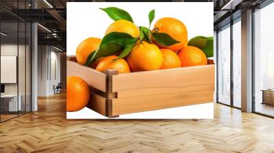 oranges in a wooden box on transparent background Wall mural