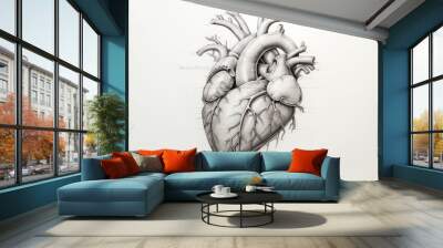 Pencil sketch for human heart in 2 point perspective Wall mural