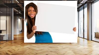 african american woman holding a blank white sign Wall mural