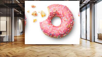 Donuts isolated set. Fresh donut, bitten and half a donut on a transparent background, top view. Wall mural