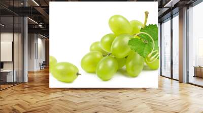 Grapes isolated. A bunch of ripe green grapes with a vine on a white background. Fresh fruits. Wall mural