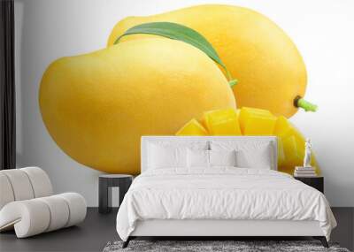 mango isolated. ripe yellow mango and sliced mango on a white background. Wall mural