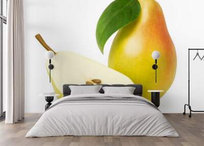 Ripe sweet pear isolated on white background Wall mural