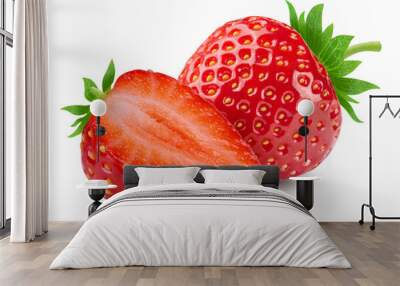 Strawberries isolated. Ripe sweet strawberries and half a berry on a white background. Wall mural