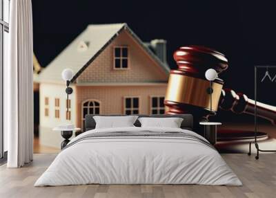 Real estate arbitration law. Gavel and house model. Banner Wall mural