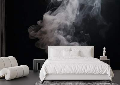 Real white smoke on black background. Wall mural