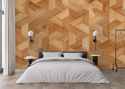 Rough parquet floor with a geometric pattern. Brown seamless wooden background. Wood texture.  Wall mural