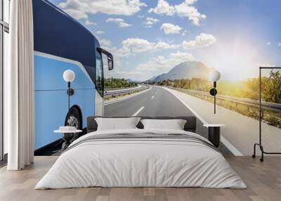 bus rushes along the asphalt high-speed highway. Wall mural