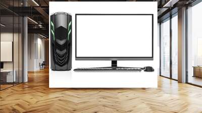 Desktop computer isolated on a white background with a blank white screen isolated on a white background. Wall mural