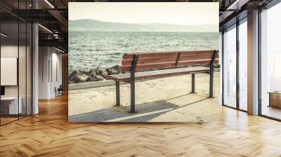 Empty bench and sea. Wall mural