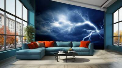 Lightning strike on the cloudy dark sky. Wall mural