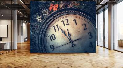 old clock shows midnight. new year's still life. Wall mural