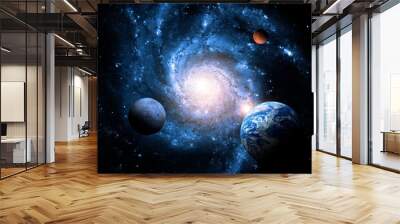 Planets of the solar system against the background of a spiral galaxy in space. Elements of this image furnished by NASA. Wall mural