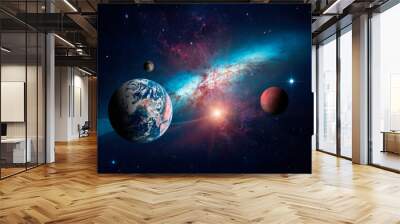 Planets of the solar system against the background of a spiral galaxy in space. Elements of this image furnished by NASA. Wall mural