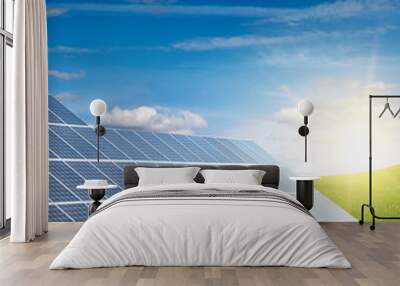 solar electric panels in the green field. Wall mural