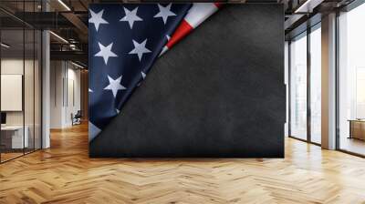 USA American flag on worn darck background. Image suitable for Patriotic concept, USA Memorial day, Labor day, 4th of July or Veteran's day celebration. Wall mural