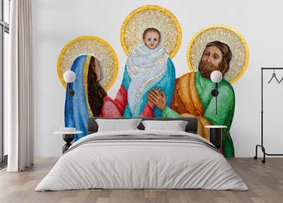 Mosaic of Jesus Christ with Mary and Joseph isolated on a white background Wall mural