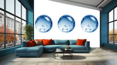 Set of three 3 water round droplets isolated on white background Wall mural