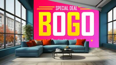 Buy 1 Get 1 Free, Sale poster design template, special deal, don’t miss out, bogo offer, vector illustration Wall mural