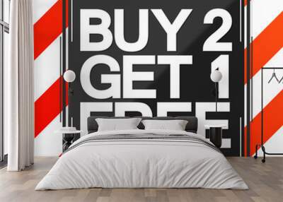 Buy 2 Get 1 Free, Sale poster design template, vector illustration Wall mural