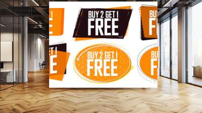 Buy 2 Get 1 Free, Set Sale banners design template, discount tags collection, great offer, vector illustration Wall mural