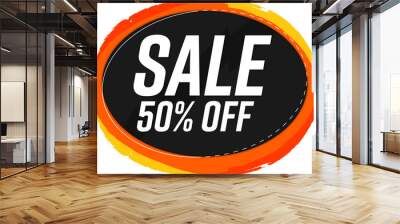 Sale 50% off banner, discount tag on transparent background, PNG  Wall mural