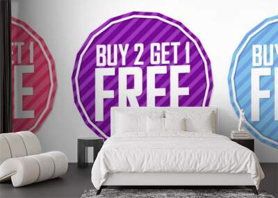 Set Buy 2 Get 1 Free tags, sale banners design template, discount badge collection, app icons, vector illustration Wall mural