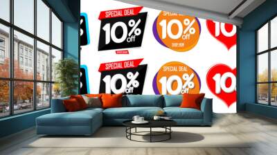 Set Sale 10% off speech bubble banners, discount tags design template, special deal, vector illustration Wall mural