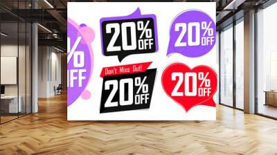 Set Sale 20% off banners, discount tags design template, promo app icons, vector illustration Wall mural