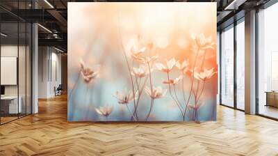 Soft light blurred background with flowers and sun leak Wall mural