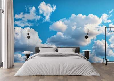 White fluffy clouds on blue sky in summer, banner Wall mural