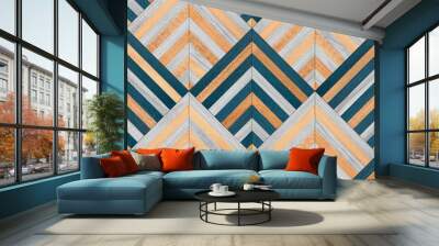 Wooden planks texture. Seamless colorful wooden wall with chevron pattern. Multicolored parquet floor. Wall mural