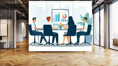 Illustration of a financial review meeting with advisors and clients, Flat illustration Wall mural