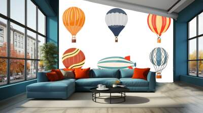 Hot air balloon and airship vector icons set. Summer ballooning adventure cartoon hotair travel. Wall mural