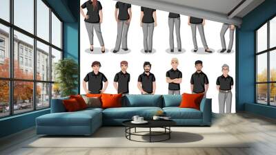 Business cartoon young people wearing black polo shirt
 Wall mural