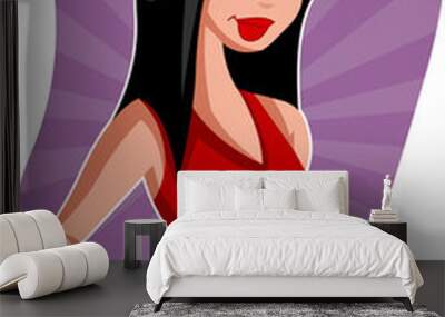 cartoon girl in red dress Wall mural