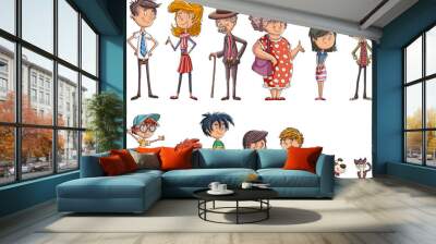 Colorful happy cartoon people. Big family. Wall mural